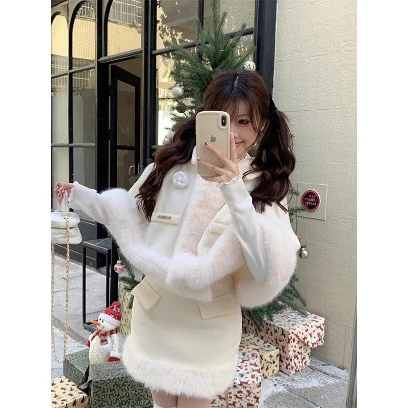 【新作登場】韓国ファッション秋冬 セット服 レディース クリスマス バラのマントのコート ファッション セットアップ 上下セット 2点セット