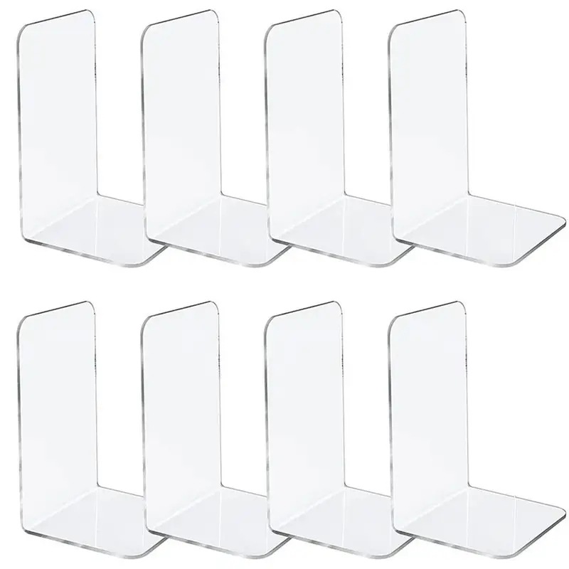 透明アクリルブックエンド,4/6/8個,本棚,デスクトップ装飾,ブックホルダー,文房具 8pcs