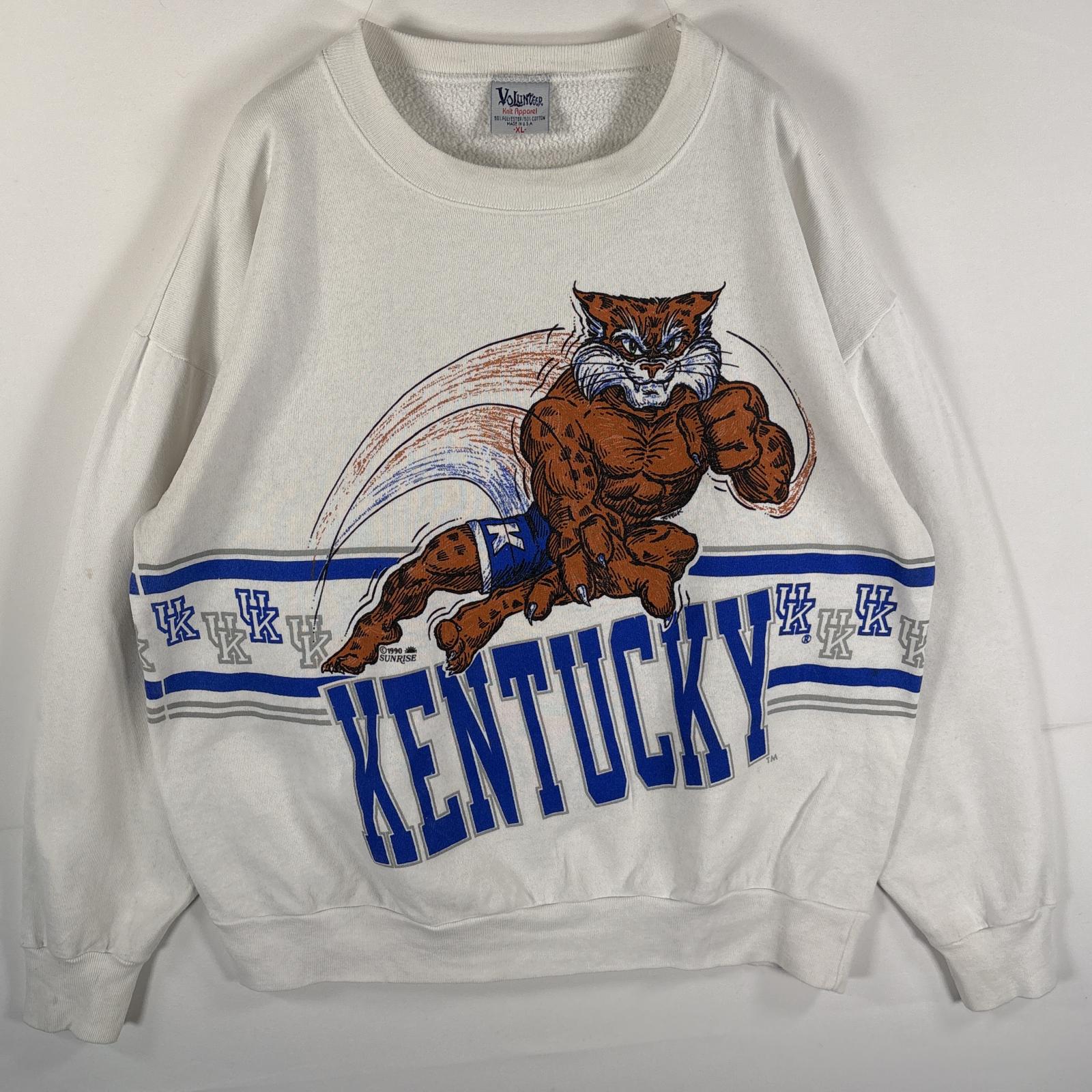 古着 90s/90年代 VOLUNTEER USA製 スウェット ケンタッキー コピーライト プリント カレッジ ワイルドキャッツ XL ホワイト メンズ