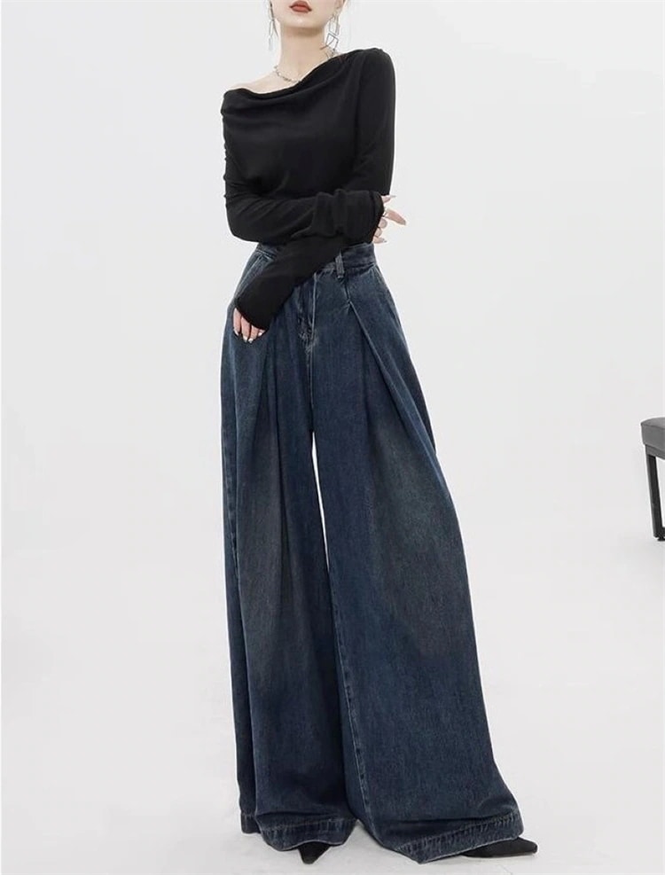 激安セール BF風 レトロ シンプル ロングパンツ スリム トレンド ワイドパンツ ジーンズ 春秋 気質 デザインセンス