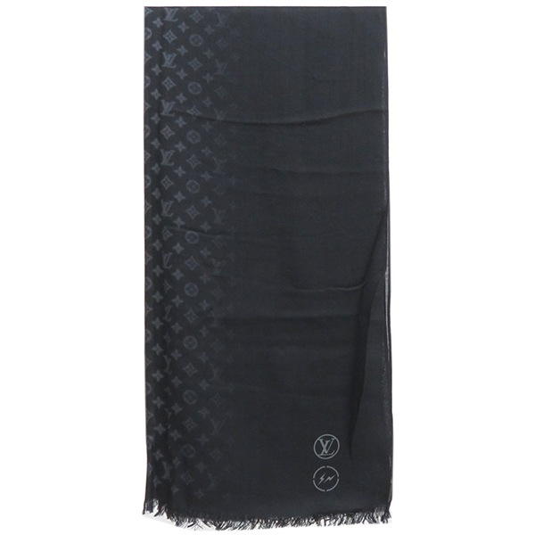 ルイヴィトン LOUIS VUITTON ストール ブラーリー フラグメント ウール シルク カシミヤ ブラック 黒 モノグラムエクリプス M73743 OS0137【中古】