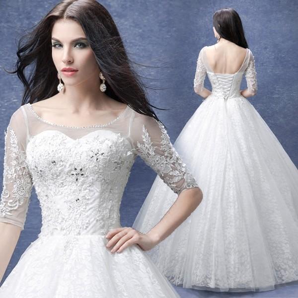 ウエディングドレス 半袖 二次会 ウェディングドレス 秋冬 安い プリンセスライン エンパイア 花嫁 ドレス 結婚式 披露宴 ロングドレス ブライダル 大きいサイズ