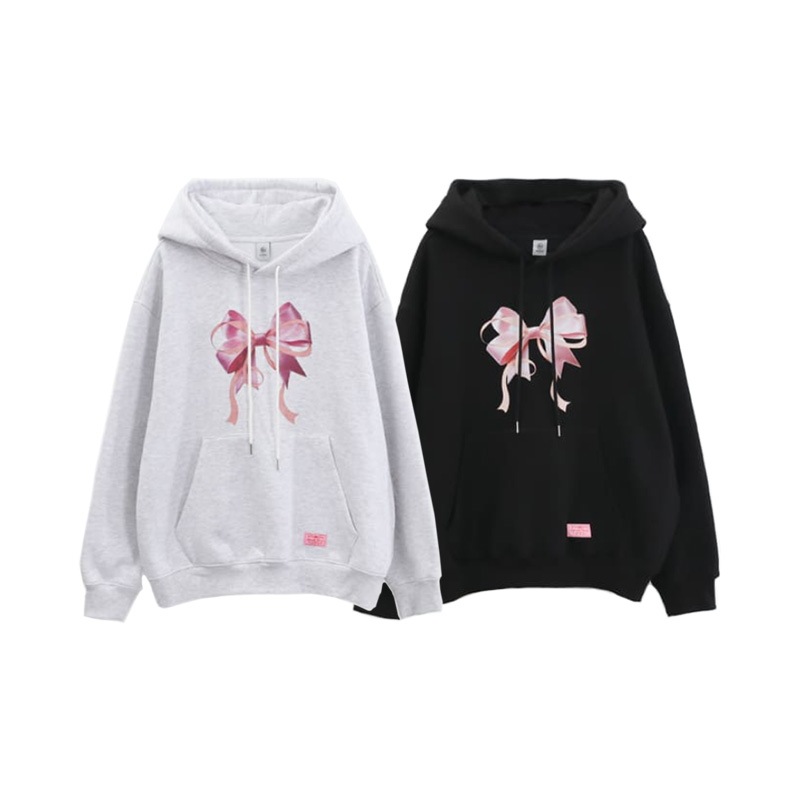 [ITZY ユナ 着用] DOUBLE RIBBON OVERSIZED HOODIE 韓国 アイドル 長袖 レディース メンズ 大きいサイズ ゆったり 秋 冬 春