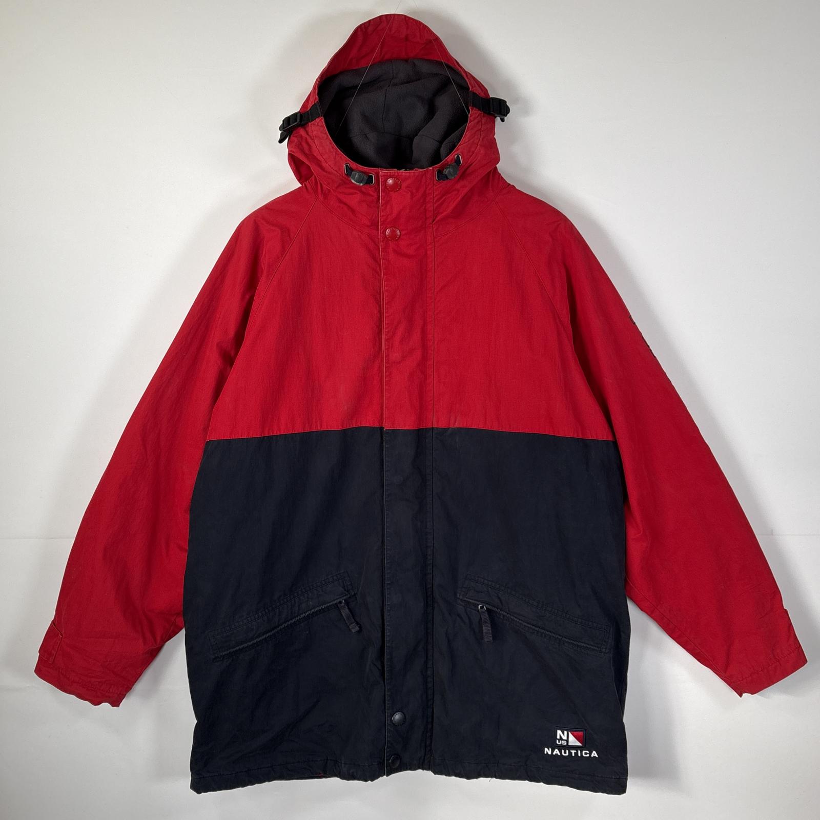 古着 90s/90年代 中綿ナイロンジャケット ブルゾン ビッグ刺繍ロゴ XXL レッド メンズ