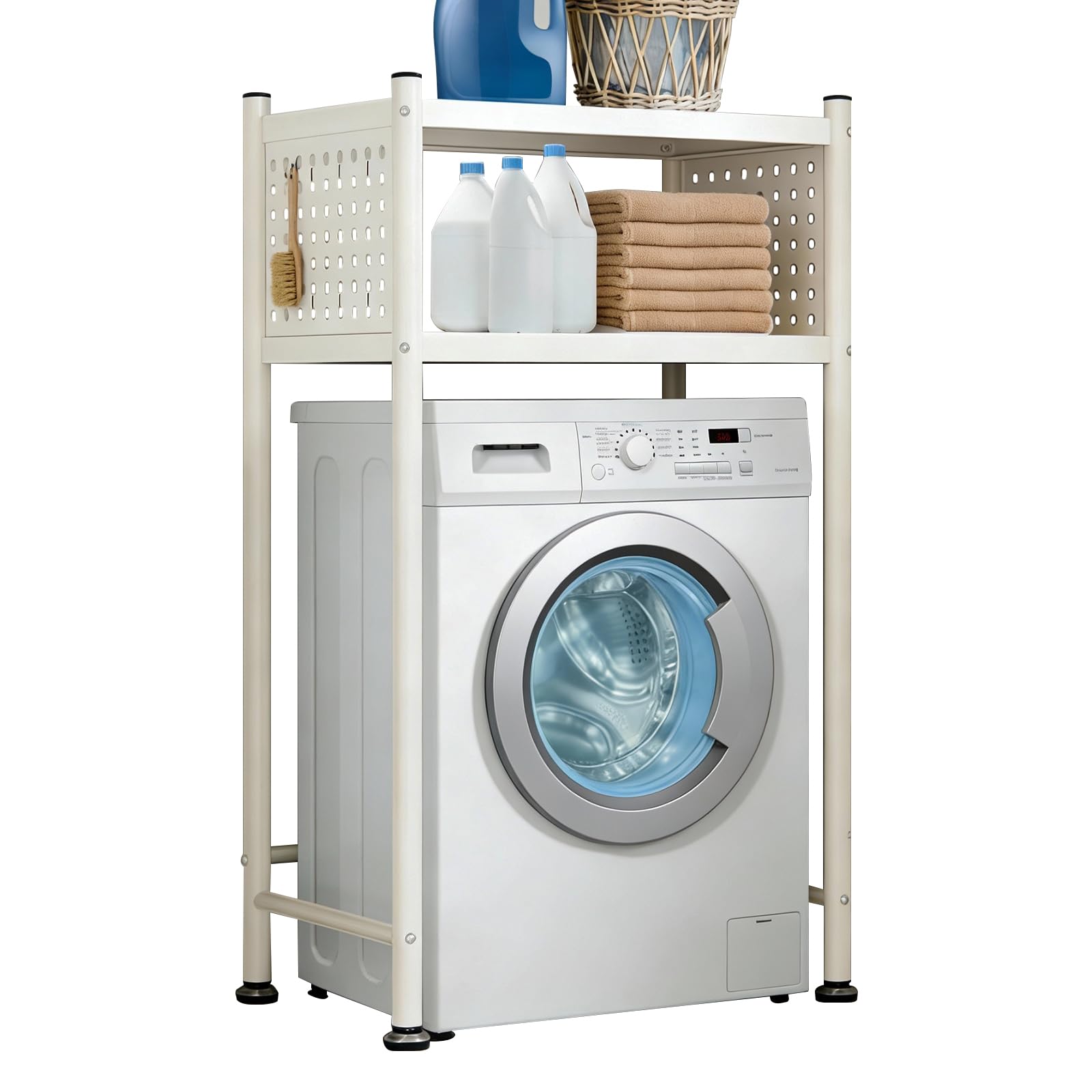 YASICA 洗濯機収納棚の上 洗濯機ラック 縦型 レンジラック レンジボード 2段オープンラック キッチン棚 金属製 乾燥機の上の棚付き収納棚 トイレ収納 スリム キッチン収納 コンパクト おしゃれ