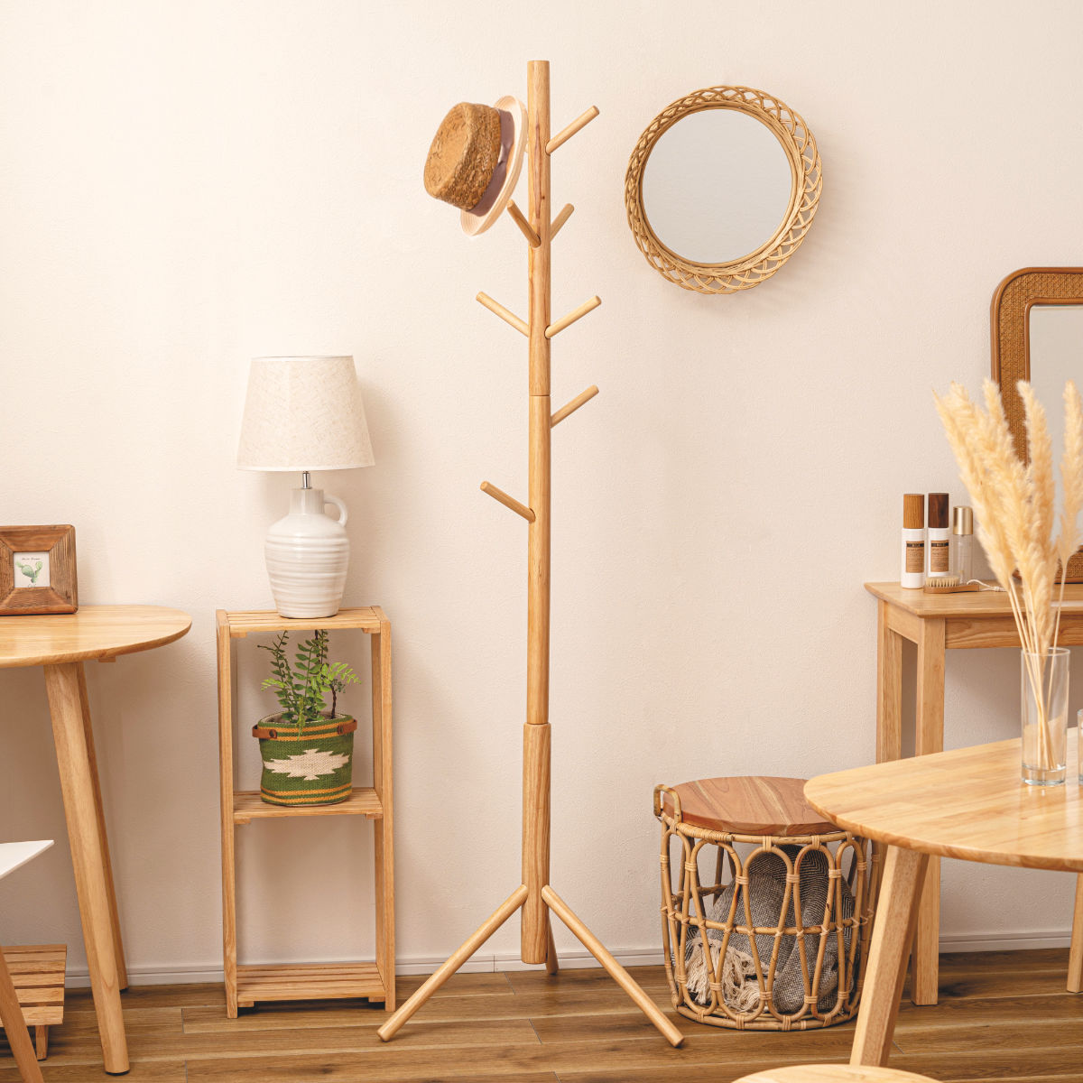 ポールハンガー 天然木 北欧風 幅50cm コートハンガー 木製 ハンガーラック 高さ172cm 洋服掛け コート掛け ポールスタンド 収納 かける カバン 帽子 ハンガーポール 玄関