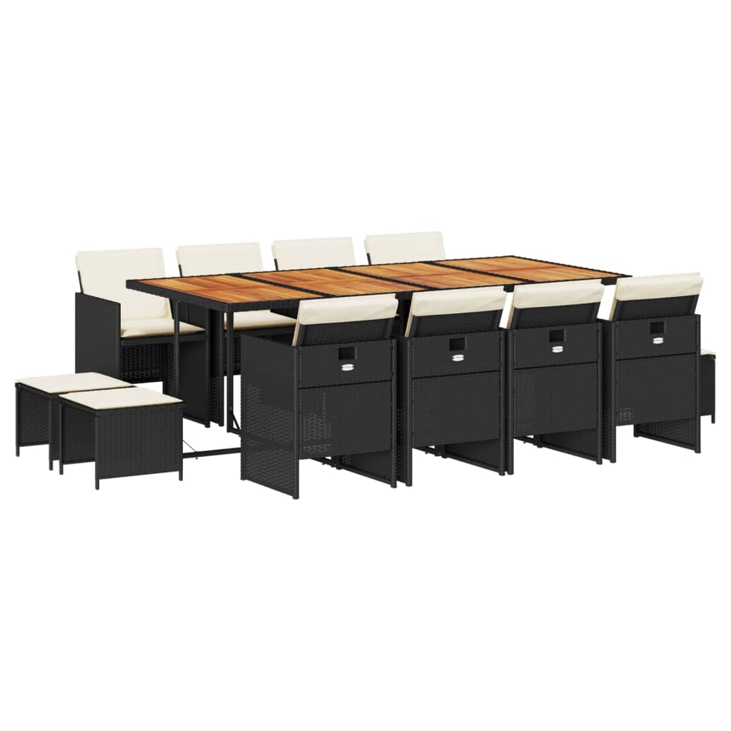 ガーデンダイニング13点セット クッション付き ブラック ポリラタン製