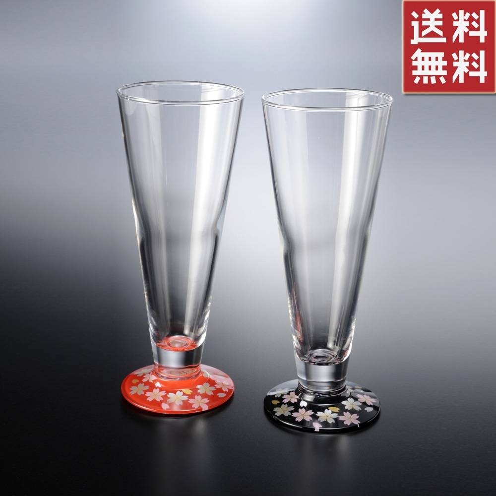 紀州塗り　ぬりもん de Verre　ピルスナー　ビールグラス　蒔絵　桜　ペアセット