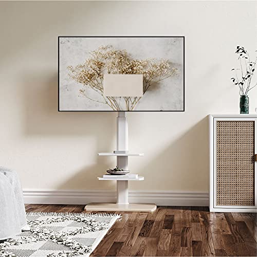 FITUEYES テレビ台 壁寄せテレビスタンド 32-70インチテレビに対応 高さ角度調節可能 耐荷重40kg 木目 木製底板 中段棚二枚付 ホワイト
