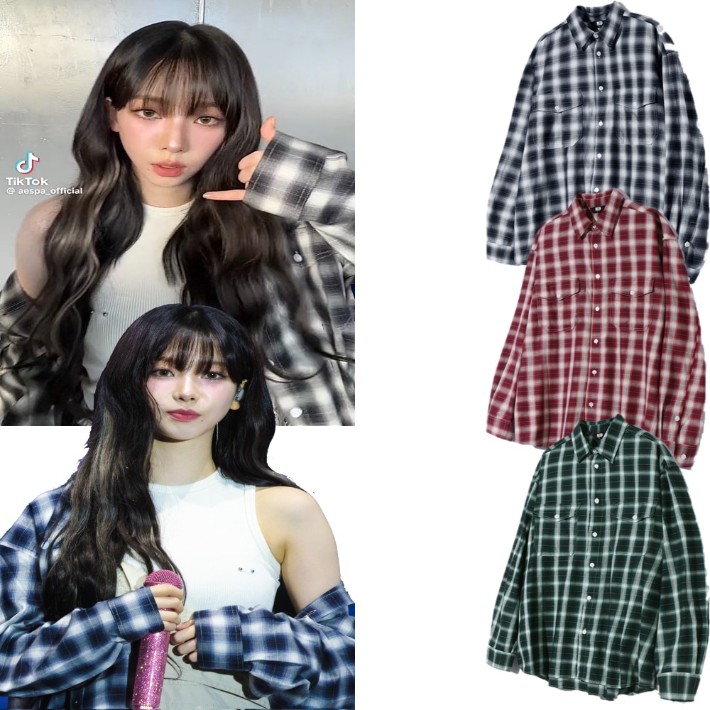 aespa カリナ 着用/TWO POCKET OMBRE PLAID CHECK SHIRTS/ユニセック