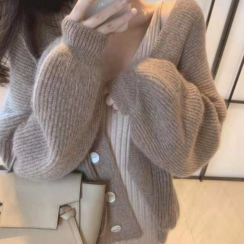 【送料無料】レディース ざっくり カーディガン ゆったり ロング ケーブル 長袖 韓国 V襟