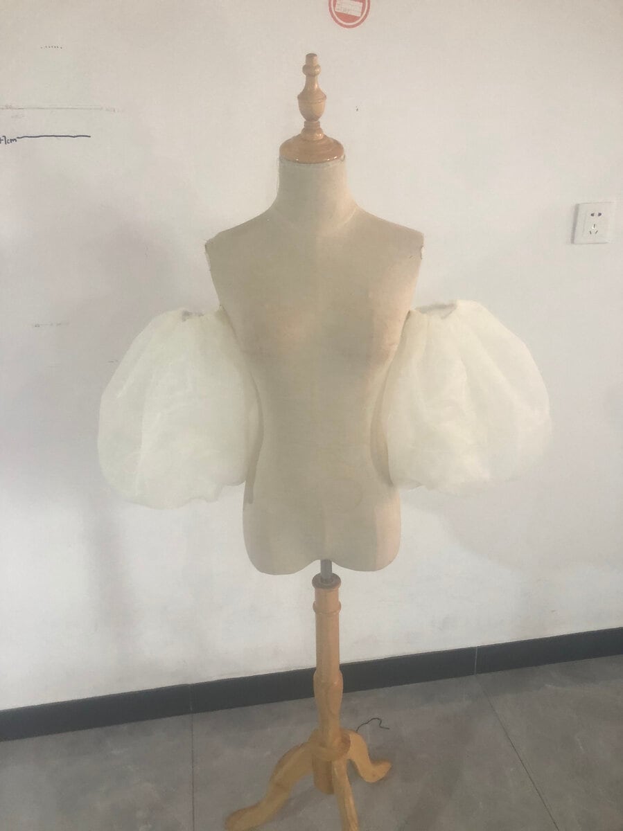 オフホワイト 色直し 取り外し袖 パフスリーブ