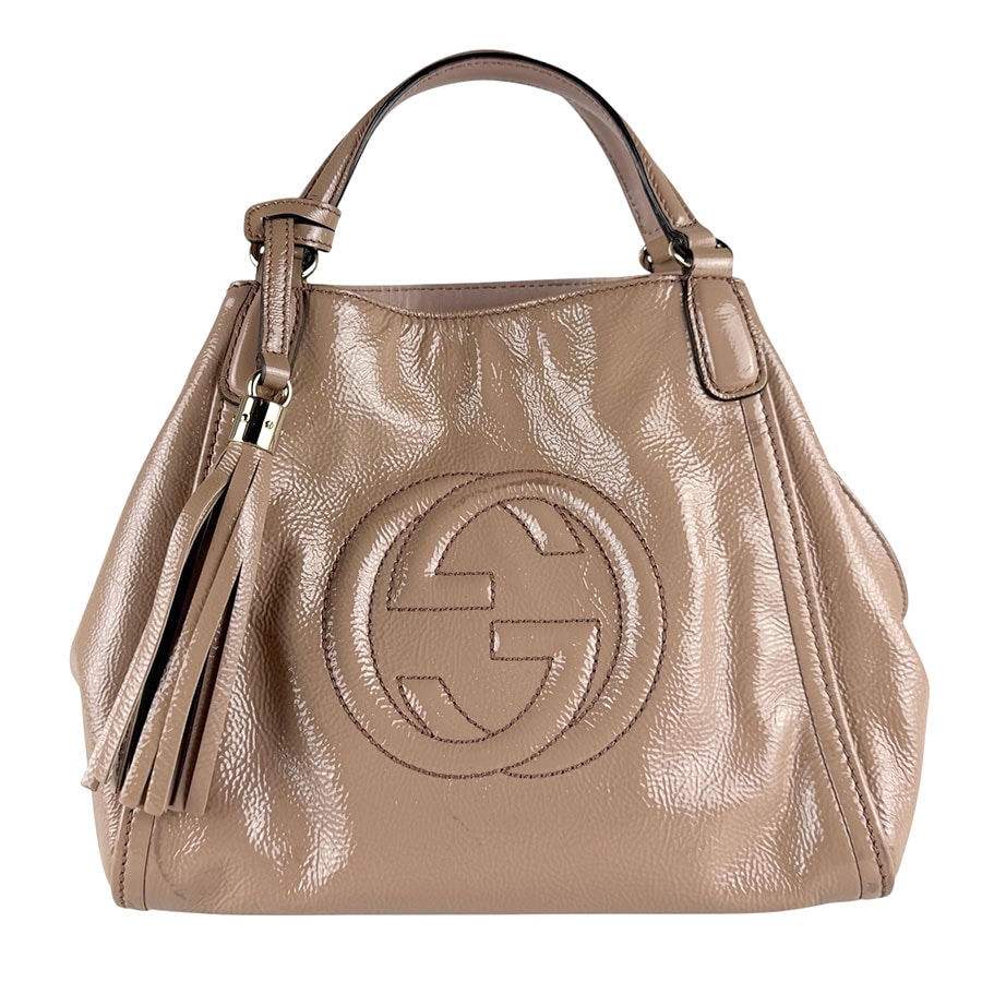 グッチ GUCCI ハンドバッグ ショルダーバッグ ソーホー パテントレザー ピンクベージュ レディース 336751 z9936
