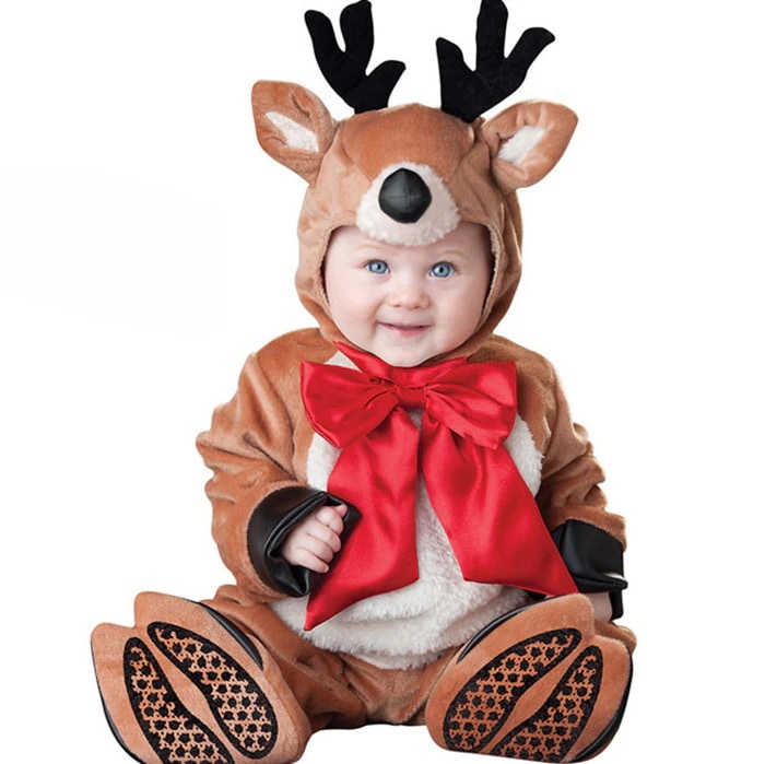 ベビー キッズ トナカイ 着ぐるみ コスチューム カバーオール クリスマス 仮装 変装 赤ちゃん もこもこ ロンパース カバーオール　男の子 女の子 新生児 ベビー服 子供服 アニマル かわいい パー