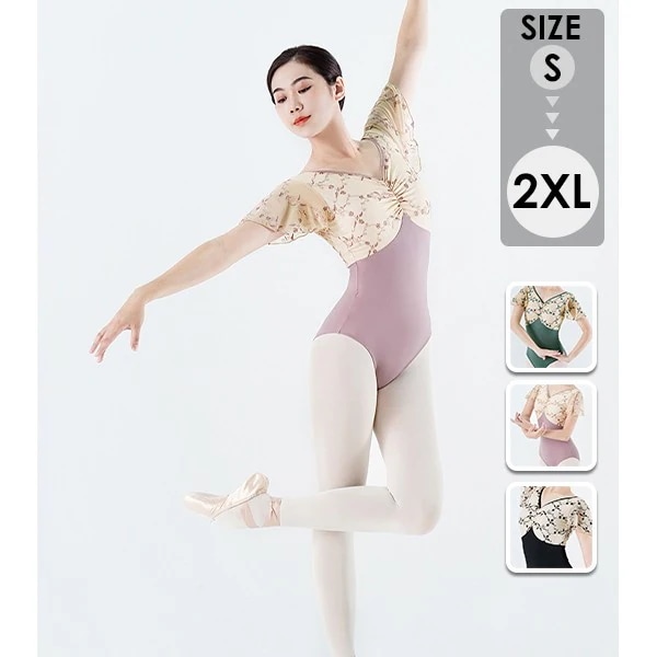 バレエレオタード 女の子 花柄 舞踊服 新体操 レオタード パッド付き 大人 夏レッスン最適 ジュニア 練習服 発表会 伸縮性