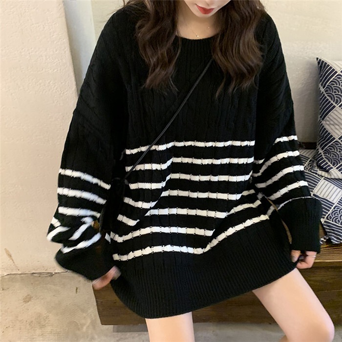 ミニワンピース トップス セーター ミディアム丈 袖あり 長袖 ラウンドネック かわいい 大人可愛い