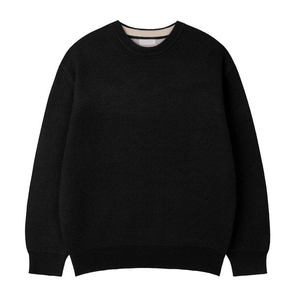 メンズプレミアムソフトラウンド長袖ニット GN-KN-Q003-ブラック