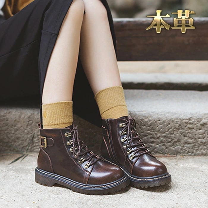 ブーツ レディース レースアップ 厚底ブーツ サイドジッパー ショートブーツ シンプル 4.5cm身長アップ