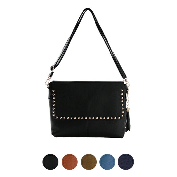 鋲をあしらった本革クラッチバッグ ショルダーバッグ ライトネイビー 本革 かわいい