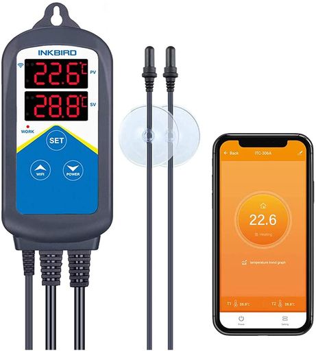 Inkbird 温度 サーモスタット 温度コントローラー 水槽 サーモ コントローラ 温度センサースイッチ 温度コントロール 温度制御 アクアリウム コントローラー 【Wi-Fi 1200w 過熱保護