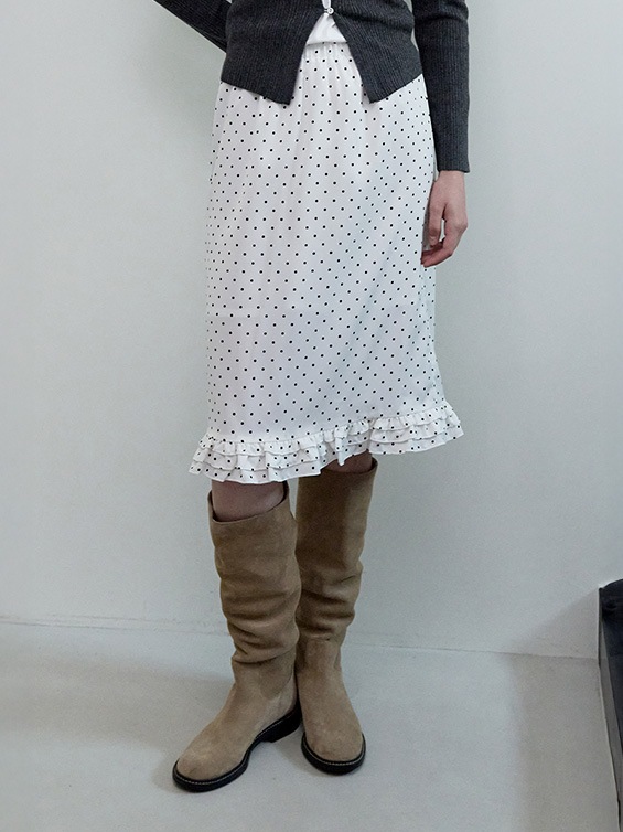 DOT FRILL MIDI SKIRT WHITE