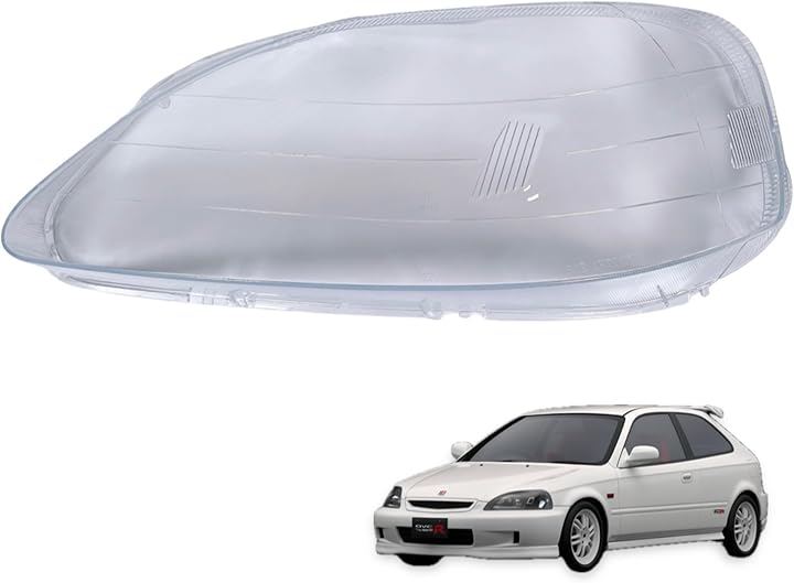 互換品シビック ヘッドライト レンズ 後期 EK9 EK2 EK3 EK4 EK5 1999 2000 2001 交換 リペア 劣化 飛び石 ひび 黄ばみ (左)