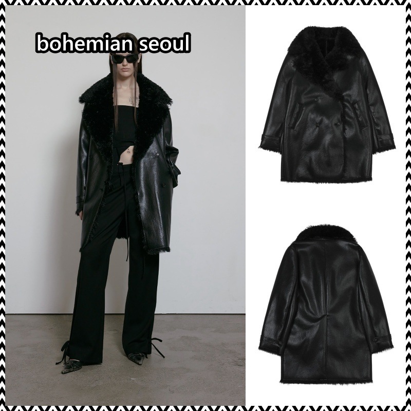 bohemian seoul (HALF) FAUX LEATHER SHEARLING COAT