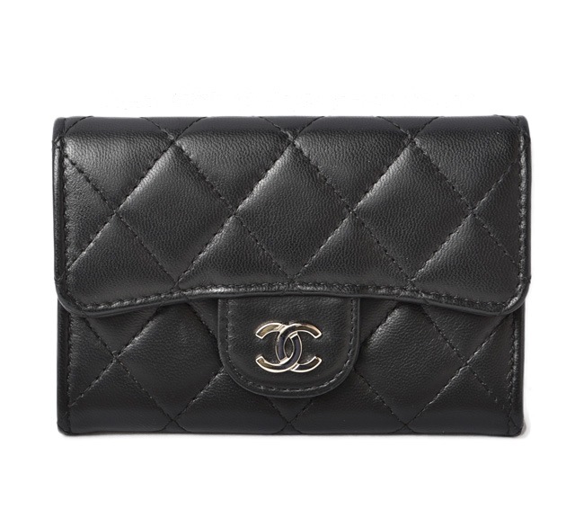 シャネル コインケース/カードケース CHANEL ラムスキン ブラック/ボルドー シルバー金具 60,500円