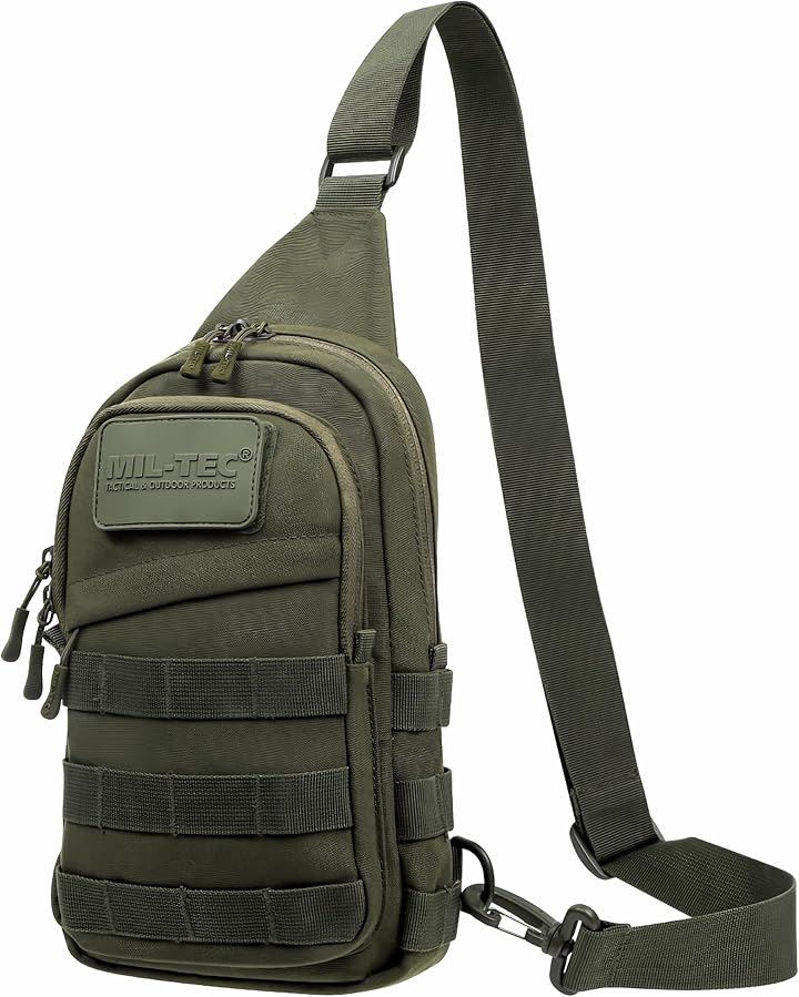 MIL-TEC ミルテック クロスボディバッグ ショルダーバッグ メンズ 無骨 700Dポリエステル製 防水 軽量 拡張可能 MOLLEシステム マルチポケット アウトドア(オリーブ)