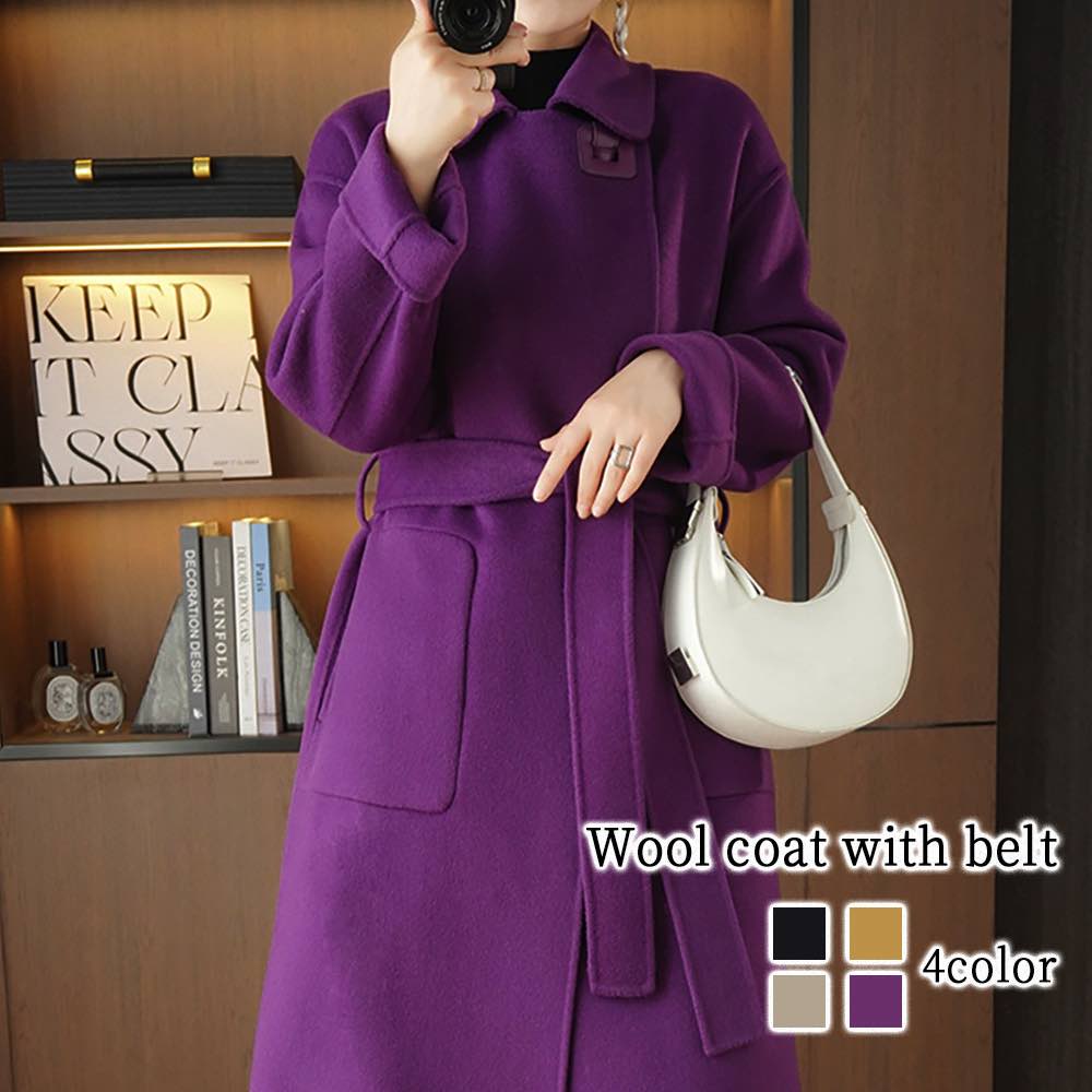 チェスターコート レディース ベルト付きウールコート チェック 服 キャメル ブランド 英国 暖かい ステンカラーコート 秋 冬 細身 50代 40代 人気 ロングコート アウター コート ショート丈