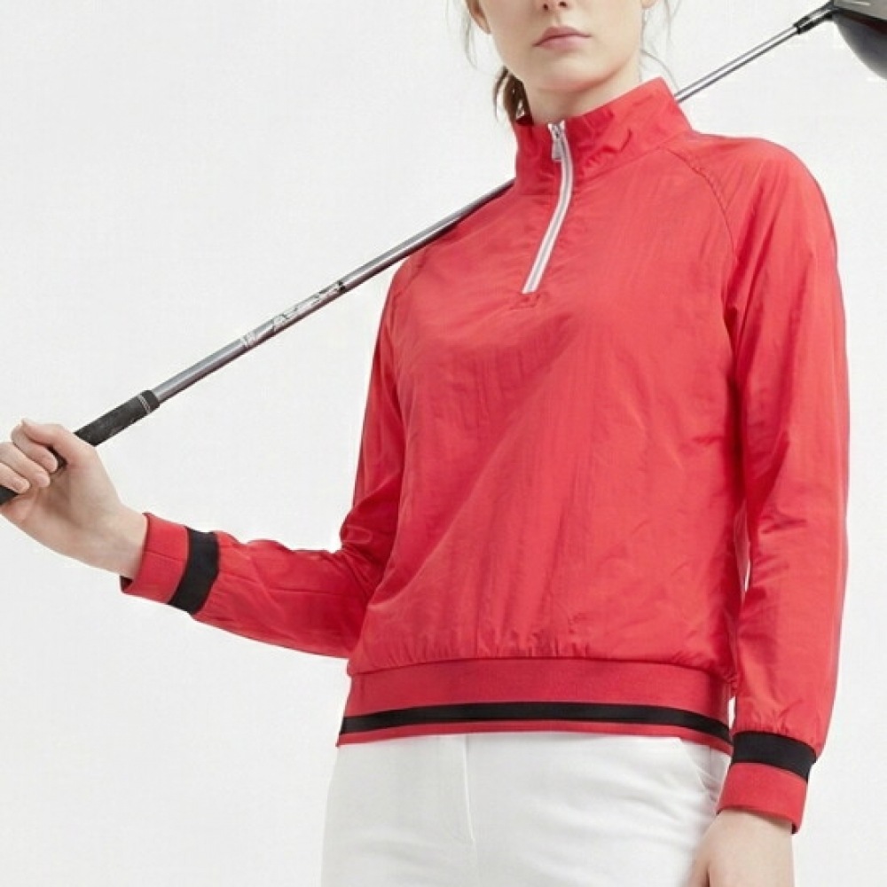 ショップアン 女性 ハイネック 半ジップ スパン 長袖 Tシャツ LB-WSH-21102 レッド