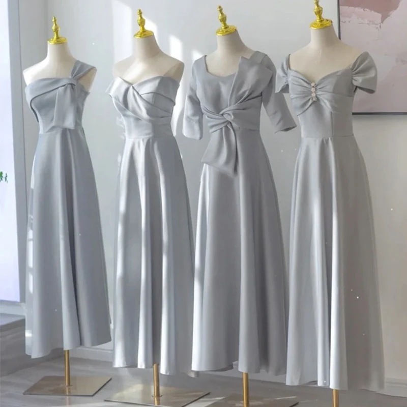 新しい青いサテンの卒業式のイブニングドレス