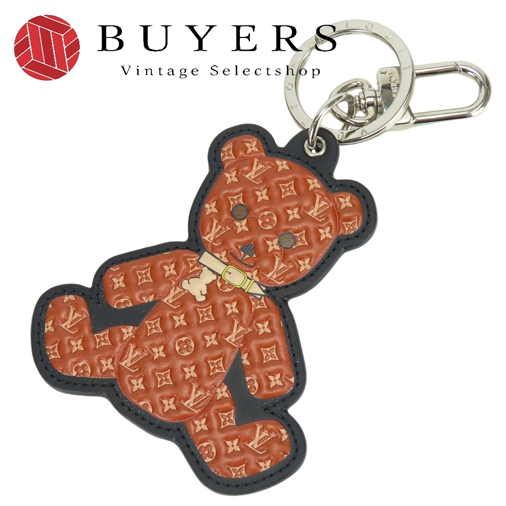 中古 キーホルダー ポルト クレ テディベア M00342 モノグラム カーフ 赤茶 ブラウン ブラック くま バックチャーム 小物 レディース 女性