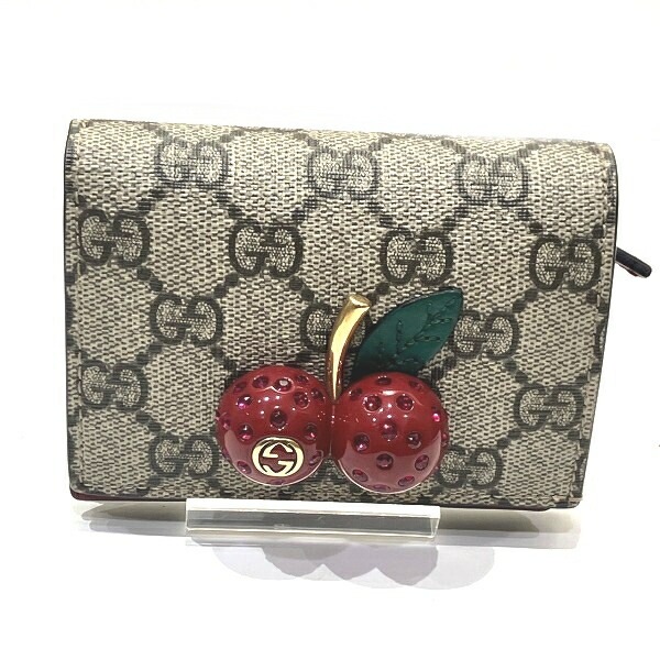 グッチ GUCCI GGスプリーム 476050 チェリー 2つ折り財布 レディース 【中古】