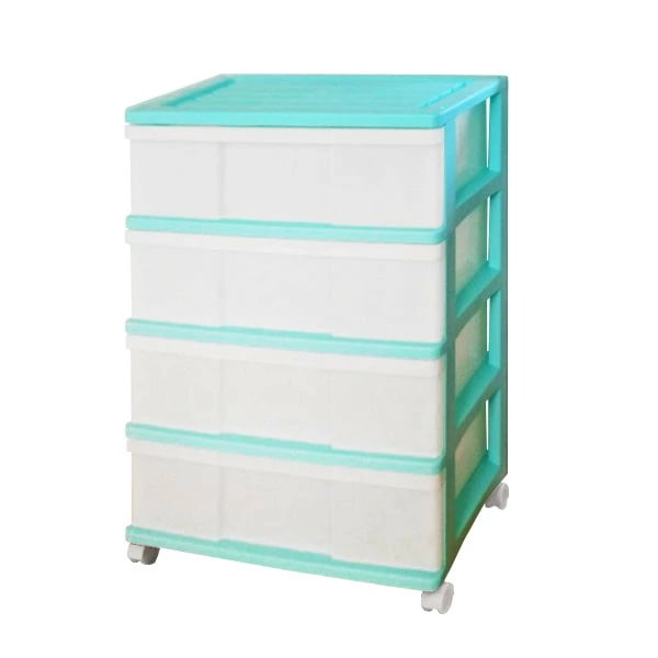 完成品 ワイドチェスト 収納ケース プラスチック 引き出し 4段 おしゃれミントグリーン キャスター