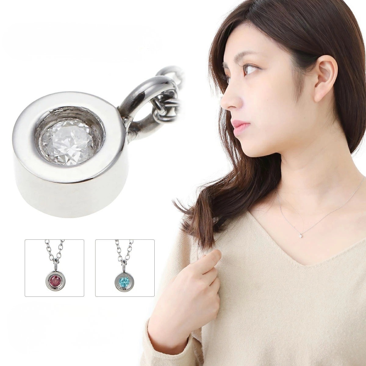 ネックレス ペンダント レディース サージカルステンレス製 カラーキュービックジルコニア 3色 ワンポイント 小ぶり 上品 お肌に優しい 金属アレルギー対応 記念日 誕生日 お揃い プレゼント ギフト