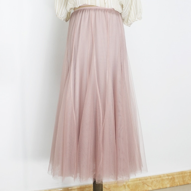 チュールスカート レディース 送料無 4色 スカート ボトムス ロングスカート フリルチュール レース ミモレ丈 ロング チュール 透け感 シアー ウエストゴム 切替ミディ丈フレアスカート ひざ丈 ミ