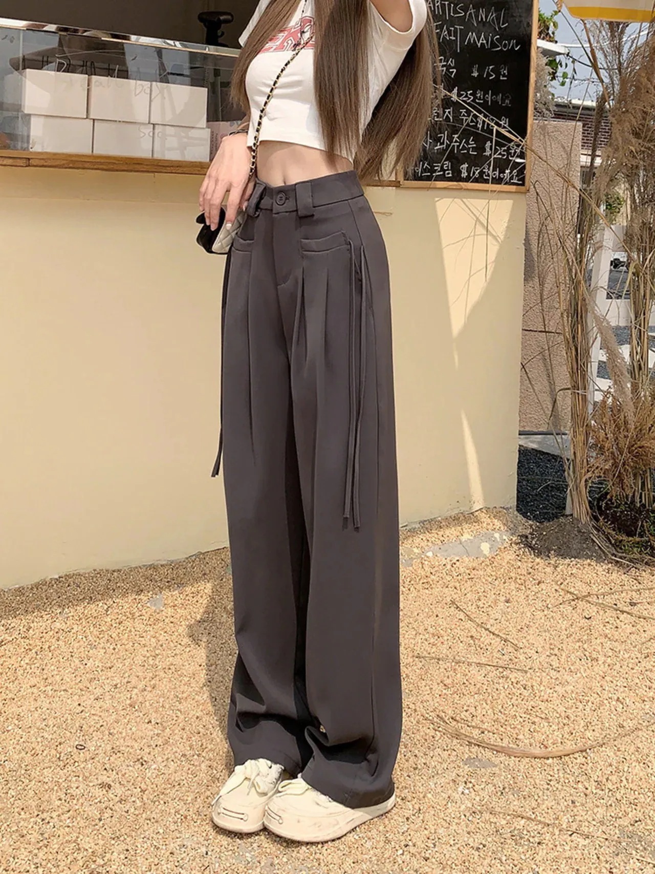 パンツロングパンツ春夏パンツ ワイド ロング丈 夏 お出かけ ハイウエスト ガーリー 韓国ファッション おしゃれ 白 レディース 脚長効果 細見え リボン 黒 美脚効果 甘め 2024 茶色 かわいい