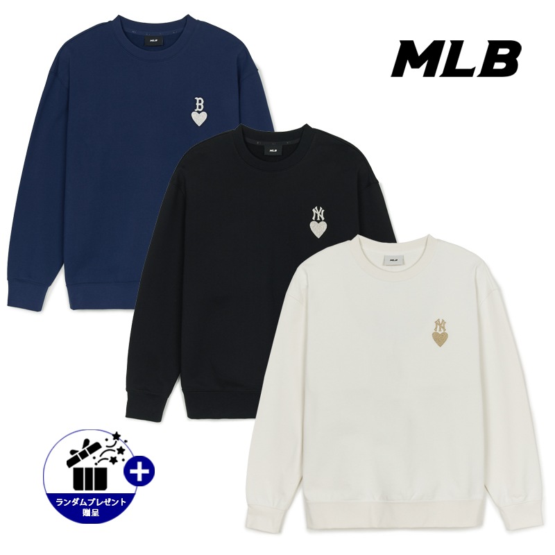 3AMTH9144 ハート オーバーフィット マンツーマンTシャツ ニューヨーク ヤンキース ボストン レッドソックス レディース 男女共用 レタリング 長袖 ラウンドネック Tシャツ
