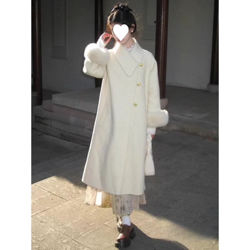 新作秋冬スタイルダブルフェイスウールプレミアムコートゆったりとしたフィット感厚手イレギュラーカラーのロングコート
