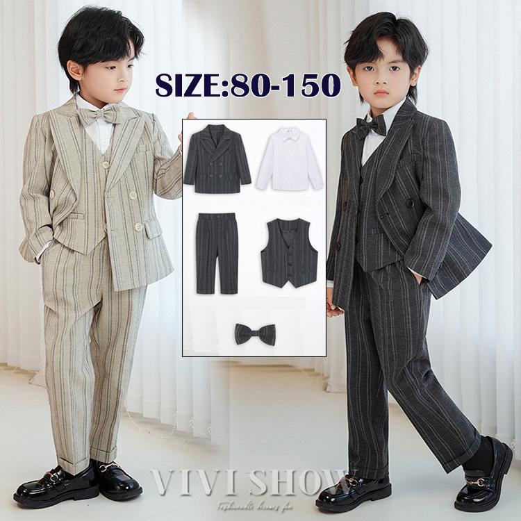 【SNS大人気】卒業式 男の子 子供 フォーマル ストライプ ゆったり 大きめ セットアップ 大きめ キッズ 入学式 卒業式 結婚式 発表会