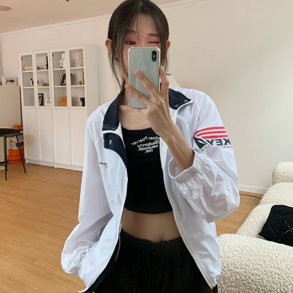 韓国ファッション ビンテージ y2k 配色ライン ウィンドブレーカー ジャケット