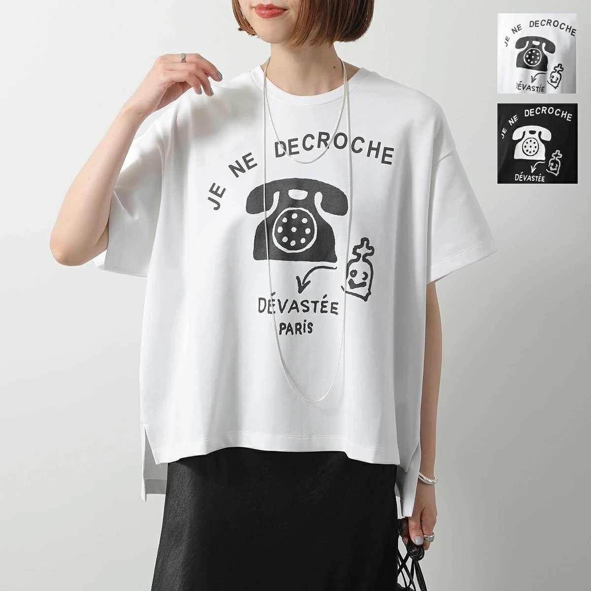 DEVASTEE デヴァステ Tシャツ R3FWTP015 レディース 半袖 カットソー ストレッチコットン 電話 ロゴプリント クルーネック ロゴT カラー2色