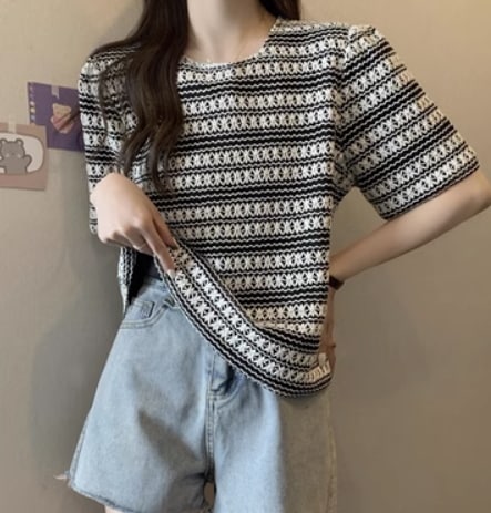 トップス デート モテアイテム カットソー ボーダー柄 ツイード素材 半袖 大人可愛い きれいめ 上品 おしゃれ かっこいい 大人可愛い ラブリー キュート ガーリー クール モード系 セクシー