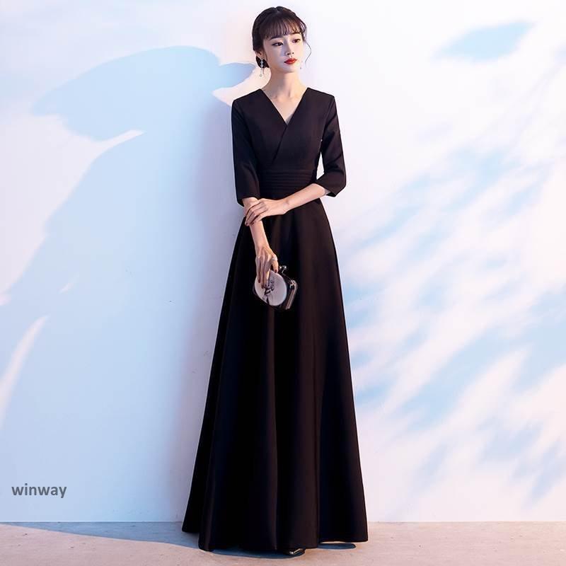 おしゃれロング ドレス パーティードレス 個性的 袖あり Vネック カシュクール 結婚式 二次会 お呼ばれ フォーマル 演奏会　発表会 かっこいい