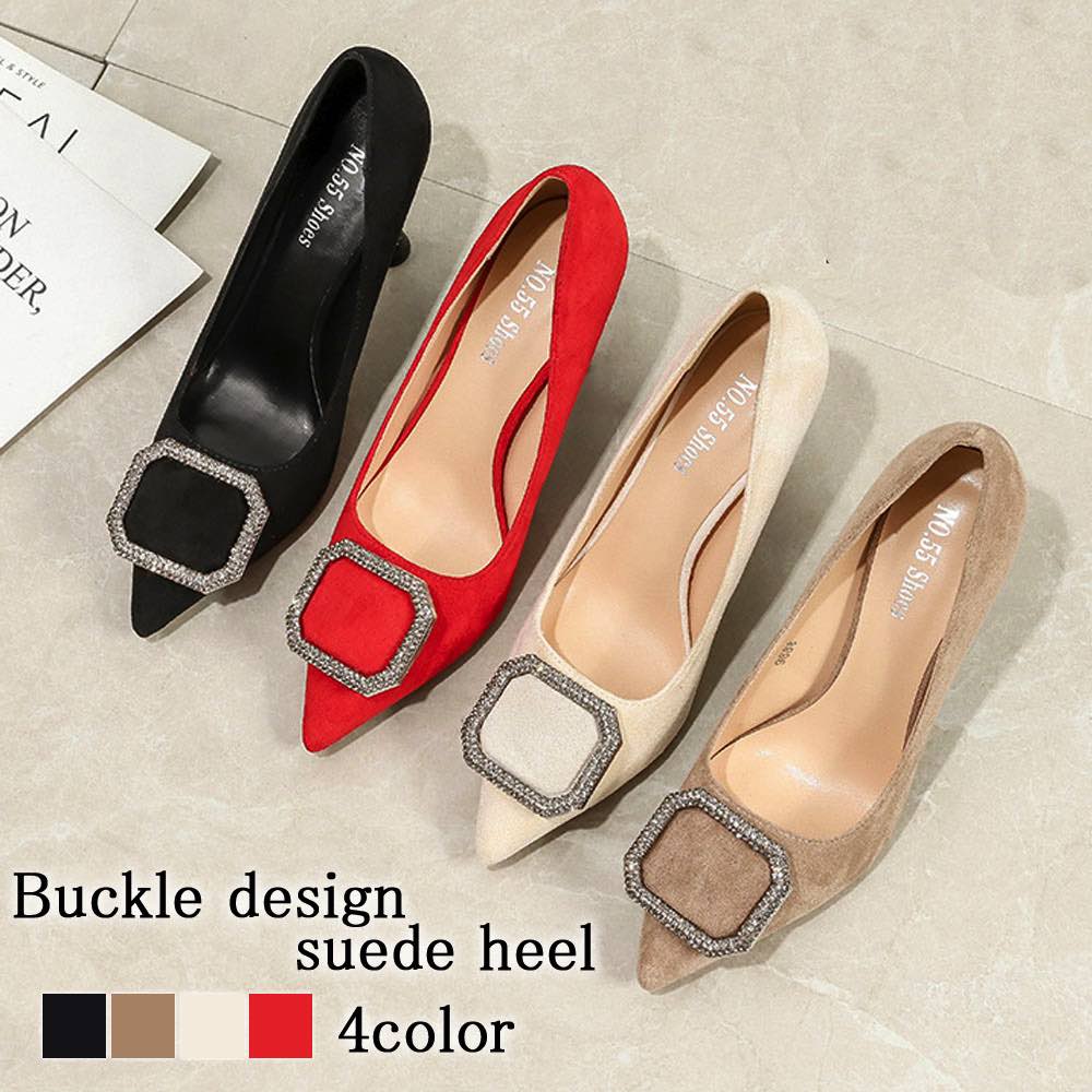 パンプス レディース バックルデザインスエードヒール 幅広 仕事 シューズ 黒パンプス 痛くない ブランド ローファー ランキング ブーツ 夏 疲れない フラット 冬 大きいサイズ 人気 春 靴 おし
