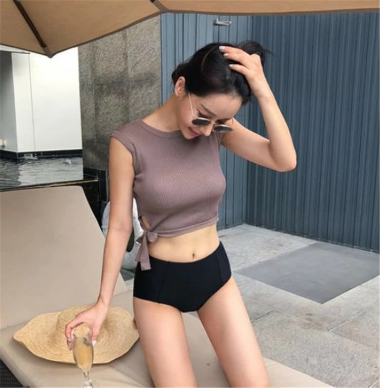 ノースリーブニット 水着 ハイウエスト スパ ビキニ トレンド リボン 結び 大人 上品 5,442円