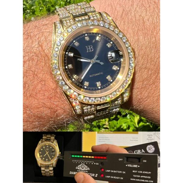カジュアル腕時計 MOISSANITE Real Gold Presidential Automatic Watch Iced Hip Hop Pass Diamond Test
