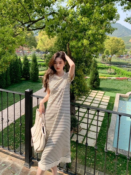 LIERKISS 【ハートメルティングストーム】ニット伸縮性肌に優しい痩身ストライプタッセルシリーズ X082