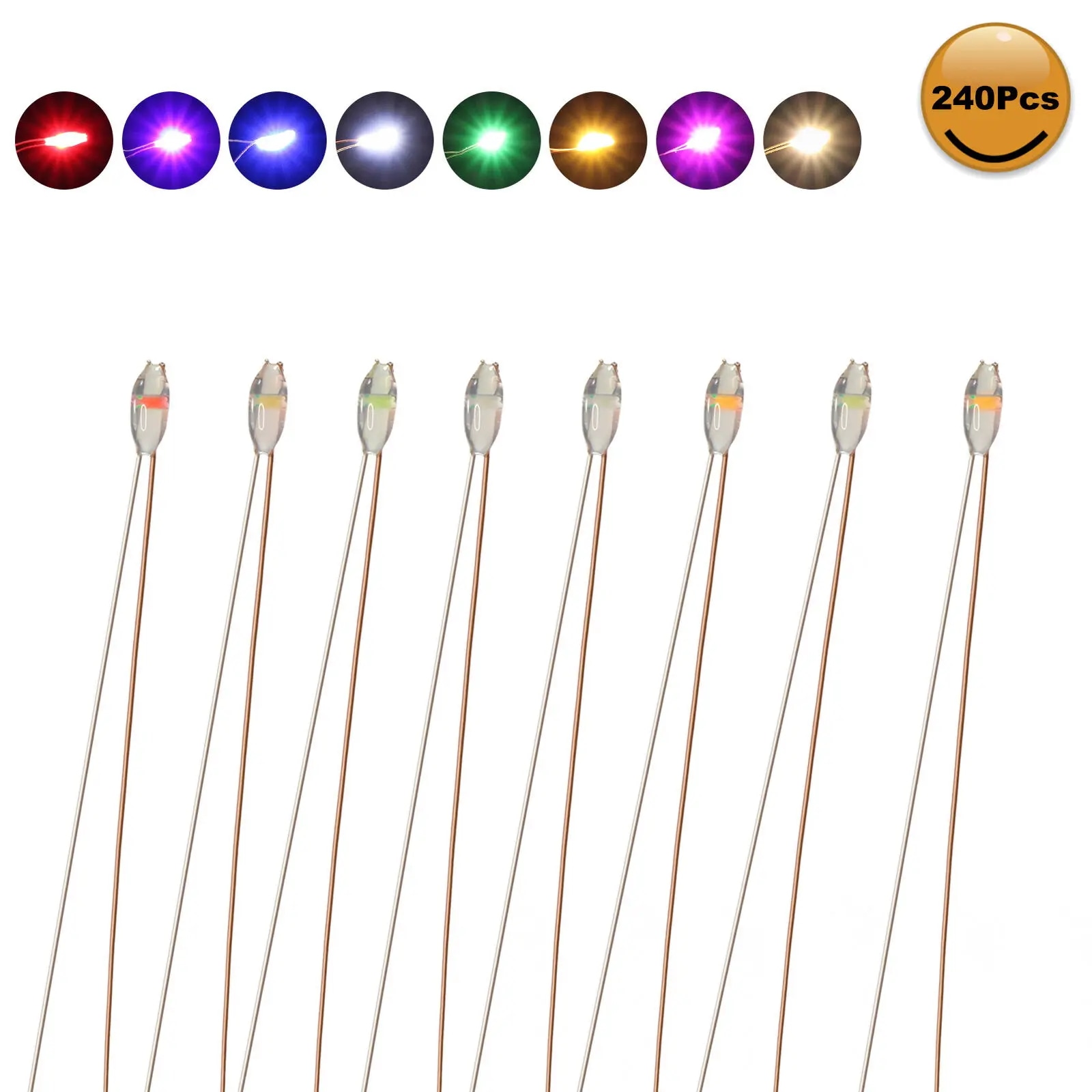 ケーブル付きマイクロリッツライト 240個 LED ミックスカラー 白 赤 青 黄 緑 紫 ピンク防水性
